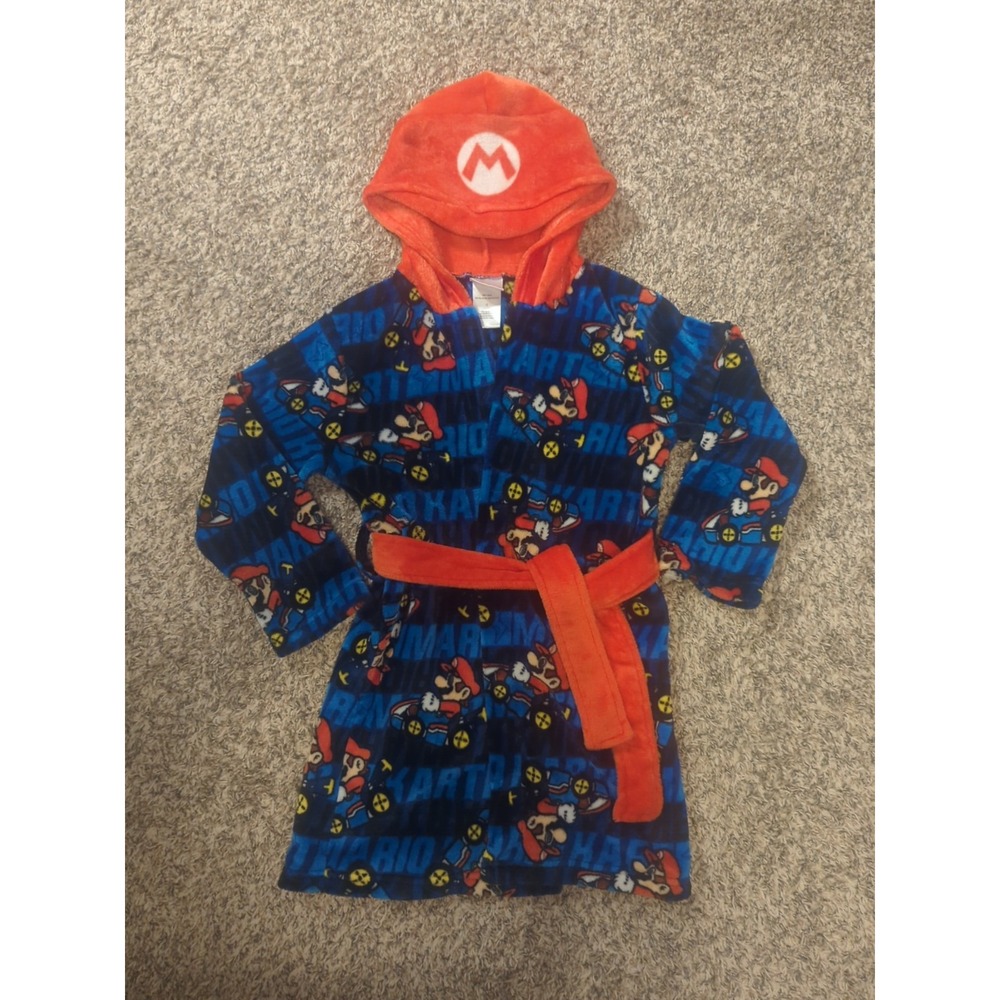 Super Mario Kart‎ Boy's Hooded Character Print Fleece Bathrobe, Robe Sz 10